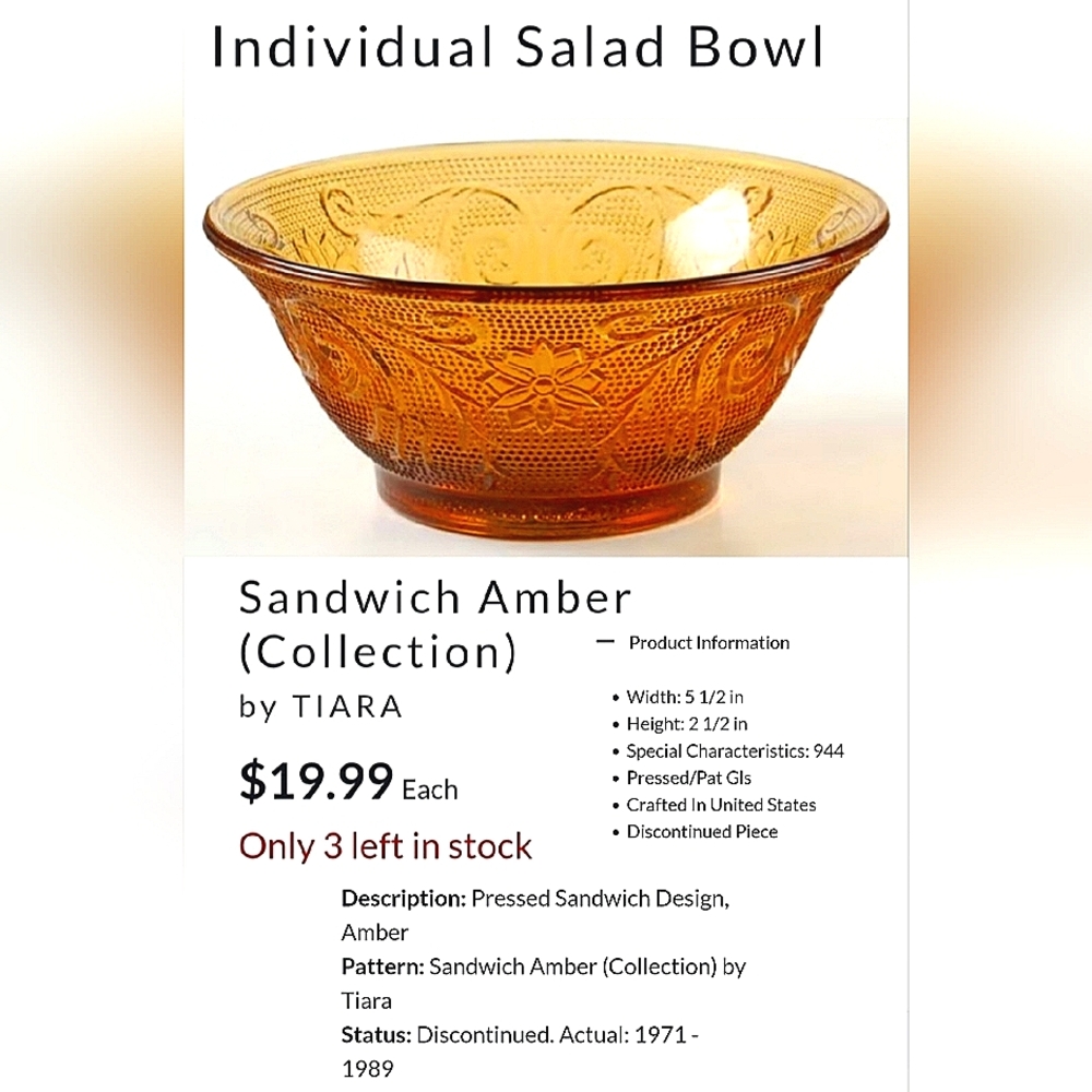 5 1/2" Amber Sandwich Glass Bowl by Tiara